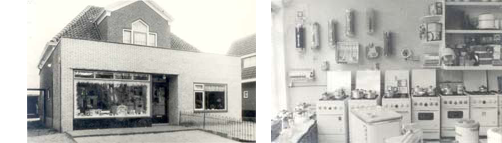 een oude zwart wit foto waar de witgoedreparatie service is begonnen