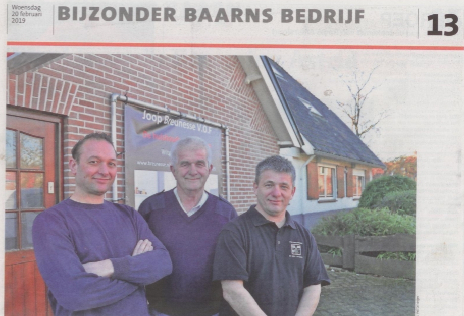 Stuk uit de baarnsche courant over witgoedreparatie service en verkoop Joop Breunesse